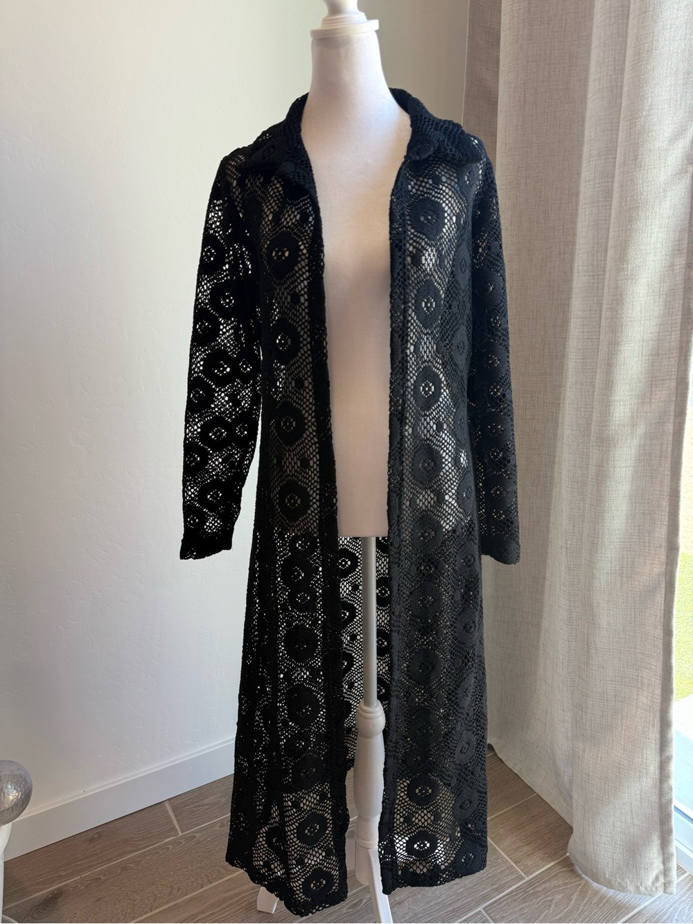 Eyeshadow Black Crochet Openwork Cardigan